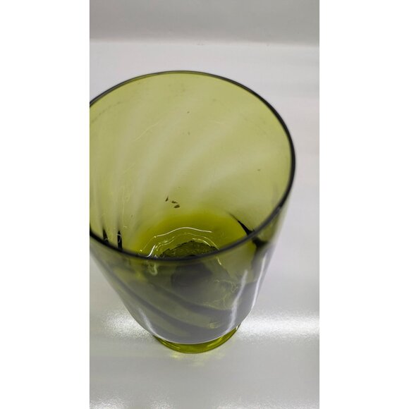 Olive Green Optic Empoli Style Pedestal Compote Vase Glassware - Picture 10 of 15